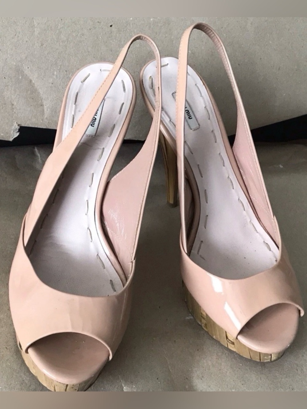 Miu Miu (Prada) Vernice Flat Platform Pump Bamboo/Nude Patent Leather 39.5/9.5